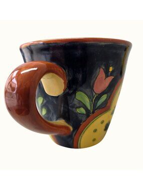 Talavera Large Floral Mug 20 oz Capacity Blue Yellow Colorful Ceramic Coffee Cup